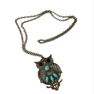 Owl Turquoise Beaded Long Necklace